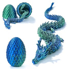3D Printed Dragon Egg with Dragon Inside, Full Articulated Crystal Dragon in Egg Desk Toys, Adults Fidget Animals Toys for Autism ADHD Gift（Blue Green）