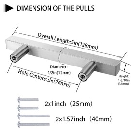 goldenwarm Pack of 5 Brushed Nickel Cabinet Pulls Kitchen Cabinet Handles - 3 in Brushed Nickel Drawer Pulls Kitchen Cupboard Handles Square T Bar Cabinet Pulls for Cupboard