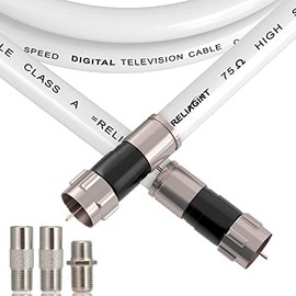 RELIAGINT - Cable coaxial RG6 blanco con conector F, adaptador doble hembra F81/RF, cable coaxial de alta velocidad de baja pérdida para TV HD, plato, satélite, antena, cable de televisión de 3 pies