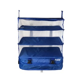 Stow-N-Go Portable Hanging Travel Shelves, Packing Organizer for Luggage. Carry on Closet for Clothes. Expandable Packing Cube. Travel Essentials. (Blue - XL, XL = (L) 17.7" x (W) 11.8")