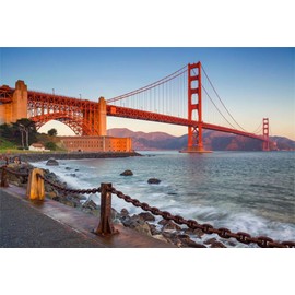 AOFOTO 7x5ft Golden Gate Bridge Backdrop River Mountains Sunset San Francisco California Tourist Attractions Scenic Spots Photography Background Video Display Vinyl Photo Booth Prop