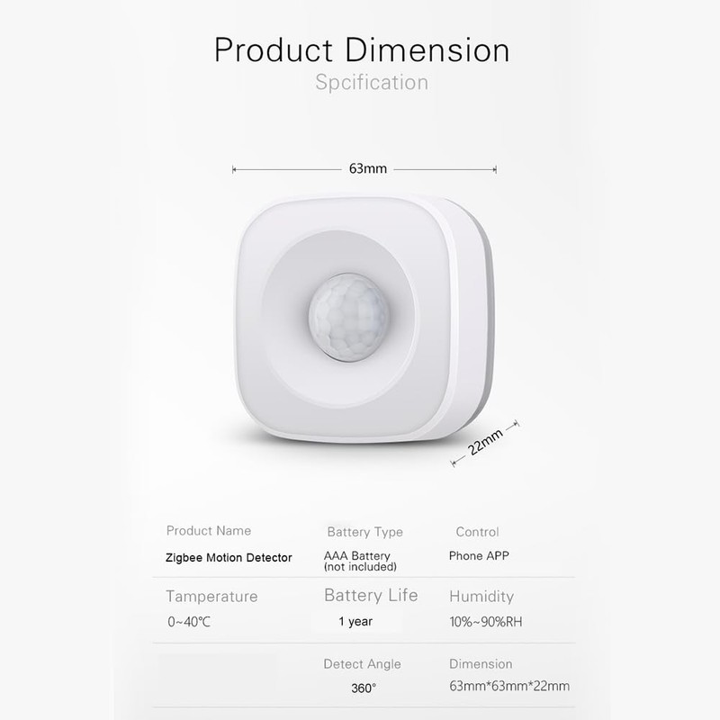 YUNFANG PIR Motion Sensor, Tuya Powered ZigBee, 360° Detection, 7m