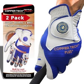 Copper Tech Plus Royal Blue Golf Gloves Men Right Handed Golfer & Left Handed Golfer (2 Pack) | Copper Compression Joint Support | Flexible & Comfortable Fit with Premium Leather & Tacky Silicone Pad