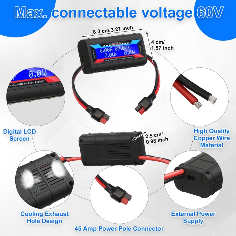Yunsailing 2 Pcs High Precision Watt Meter Power Analyzer Battery