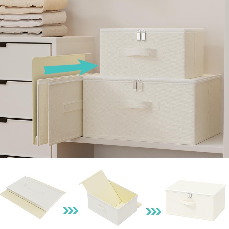 GUOHNHE Storage Bins with Zipper, Cube Organizer Basket with Lid,