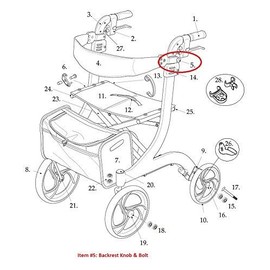 Backrest Locking Knob with Bolt for Drive RTL10266 Rollator Walker - White