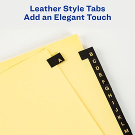 Avery A-Z Dividers for 3 Ring Binders, 25-Tab Set, Pre-Printed Black Leather Tabs, 1 Binder Divider Set (11350)