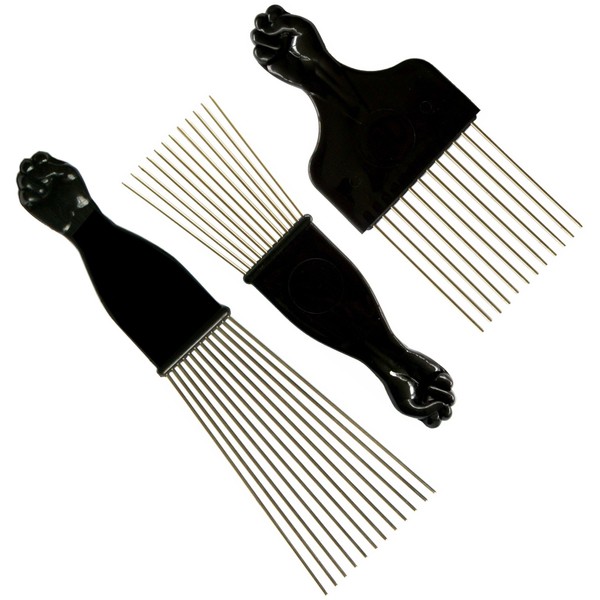 Shoe String King SSK® Afro Pick with Black Fist 3 Pack - Metal African American Hair Comb