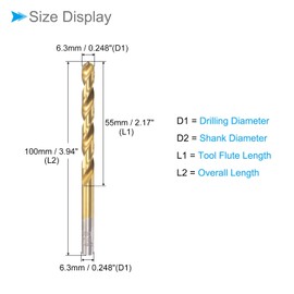 CoCud Twist Drill Bit, 0.2 inch (6.3 mm) Drill Diameter, Titanium Coated, High Speed Steel, 6542, Straight Shank - (Application: Stainless Steel, Alloy, Metal), Pack of 2