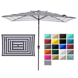 JEAREY 2-Tiers 6.5x10 ft Rectangular Patio Umbrellas Outdoor Table Market Umbrella w/Push Button Tilt/Crank, 6 Sturdy Ribs, UV Protection Waterproof Sunproof(Black Striped)