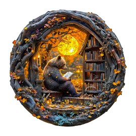 Wooden Puzzles for Adults - Challenging Reading Bear Adult Puzzle, Unique Animal Shaped Wooden Jigsaw Puzzles for Adults, Creative Gifts Family Games 11.4 * 11.4in 200pcs