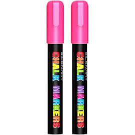 SILENART Pink Chalk Markers 2 Pack - Pink Dry Erase Markers Pen - Liquid Chalk Markers for Chalkboard, Window, Glass, Mirror, Blackboard