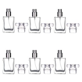 6 Pack 30ml / 1 Oz Transparent Refillable Perfume Bottle, Portable Square Empty Glass Perfume Atomizer Bottle Spray Applicator with 4 kinds of perfume dispenser(6 Pack 30ml / 1.01 oz. Transparent