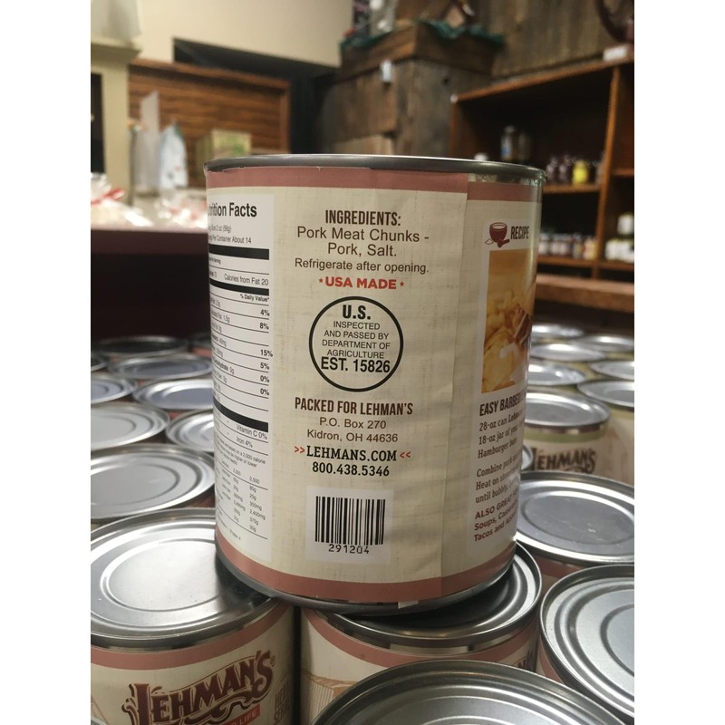 Lehman's Canned Pre-Cooked Pork Meat Heat Serve USA Made Long