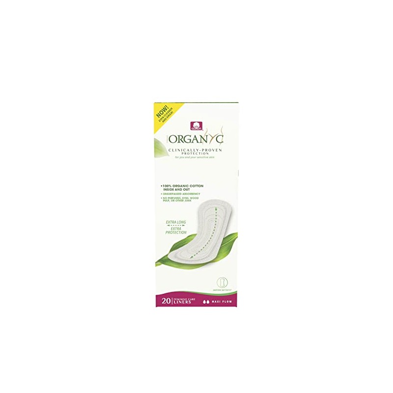 Organyc 100% Certified Organic Cotton Panty Liner, Maxi, 20 Count
