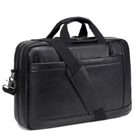 Faux Leather Messenger Bag for Men 17-17.3 Inch: Convertible 3 in 1 Backpack Laptop Bag Briefcase Computer Handbags Shoulder Crossbody Bag with Padded Laptop Sleeve for Work College Travel, PU Black