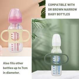 4 Pack Bottle Handles Compatible with Dr Brown Narrow Baby Bottles and Wide-Neck Bottles Non-Slip Easy Grip Handles - BPA-Free Food Grade Silicone Dishwasher Safe - Milk White, Green, Pink, Blue