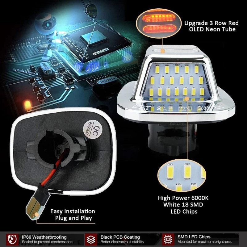 D-lumina LED Chrome Red OLED License Plate Light for 1988-1998