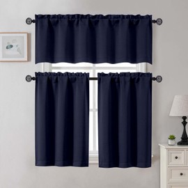 Gwine 24 Inch Long Tier Curtains for Small Window, Short Blackout Kitchen Curtains Over Sink, Half Window Drapes for Bedroom Bathroom Basement, 2 PCS, Each 30" Wx24 L, Navy Blue