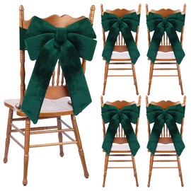 Janinka Set of 4 Christmas Chair Sashes Bows Covers Large Green Bows Seat Covers Xmas Chairs Decoration for Chair Living Room Kitchen Holiday Party Decorations(15.7 x 23.6 Inch)