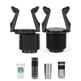 TRANSWARPS Cup Holder Expander for Car W/Offset Base, Expandable Cupholder Insert Adapter for Small/Medium 18-32oz Water Bottles and Mugs - Adjustable Drink Holder for Automotive Black(2-Pack)