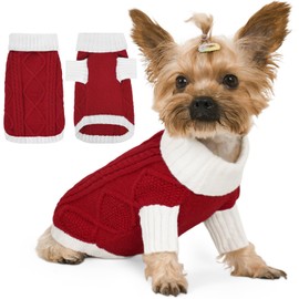 Lorehelina Dog Sweater for Small Dogs Argyle Cable Knit Turtleneck Pullover Winter Clothes for Boys Girls Stretch Chihuahua Yorkie Puppy Christmas Doggie Pet (XS, Red)