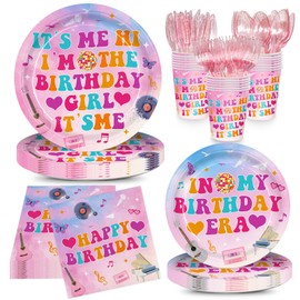168pcs Its Me Hi I‘m The Birthday Girl Its Me Party Plates Napkins In My Birthday Era Party Supplies Disposable Tableware Set Paper Cups Pink Knives Forks Spoons Girl's Music Birthday Party Supplies