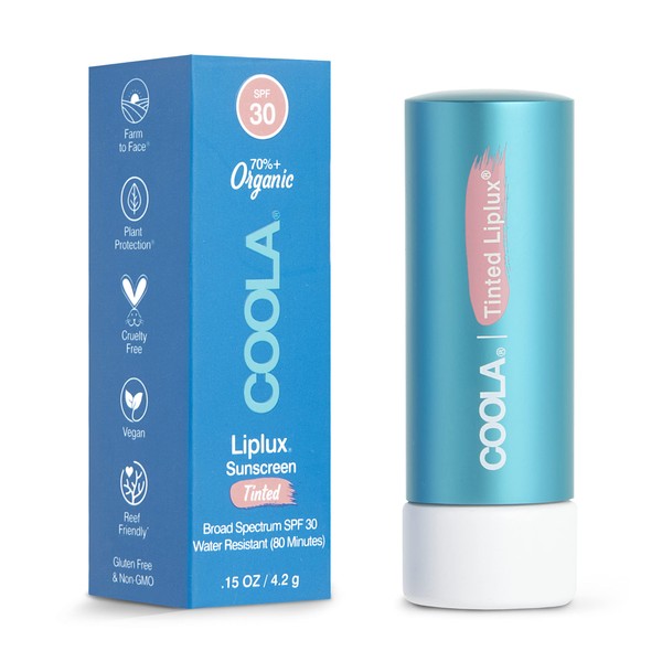 COOLA Organic Liplux Tinted Lip Balm and Sunscreen with SPF 30, Dermatologist Tested Lip Care for Daily Protection, Vegan and Gluten Free, 0.15 Oz