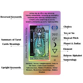 Smoostart Pink Holographic Tarot Cards with Meanings, Tarot Cards Deck with Guidebook for Beginners, Keywords, Element, Planet, Zodiac, Chakra, Yes or No, Musical Pitch, Numerology, Hebrew Alphabet