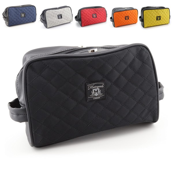 Mens Large Travel Toiletries Cosmetic Shaving Wash Bag Textile and Leather Made