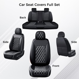 Huidasource Universal Car Seat Cover, Front and Back Full Set Seat Covers, Automotive Waterproof Leather Car Seat Cover Set Universal Fit for Most Cars, Vans, Trucks, SUVs (Full Set/Black&White)