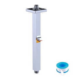 Enga Polished Chrome 12 Inch Square Ceiling Mount Shower Arm with Flange, Solid Brass Rain Shower Head Extension Arm 300mm, NPT 1/2"Thread
