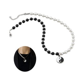 Akalimo Pearl Necklace for Men Healing Natural Stone Pendant Necklace Punk Men Chunky Cuban Link Necklace Chakra Yoga Necklace Lucky Jewelry Gift for Women Men Boy Girls