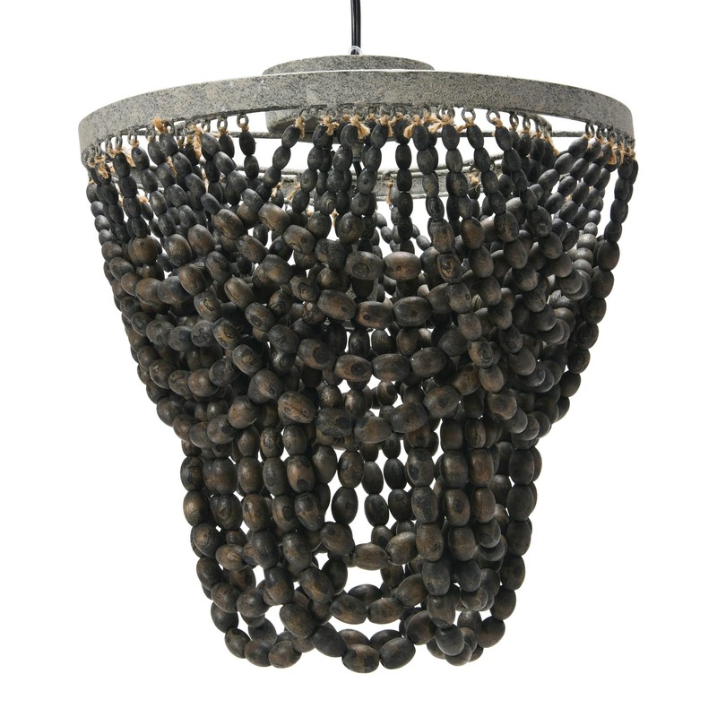 Creative Co-Op 2-Tier Draped Wood Bead Semi-Flush Mount Ceiling Light