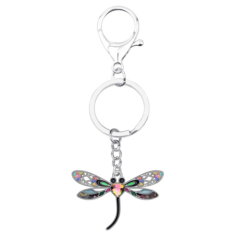 WEVENI 合金クリスタルトンボキーチェーン 昆虫チャーム エナメルジュエリー レディース ガールズ カーパースバッグアクセサリー, ブラック, 29mm x