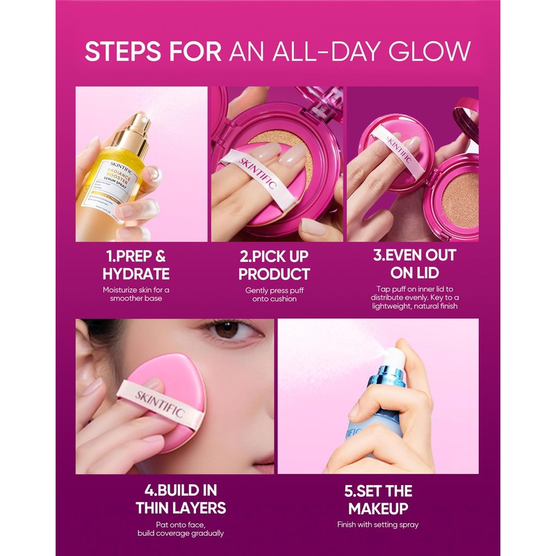 SKINTIFIC Cover Glow Perfect Cushion Foundation – Natural Radiant Finish,