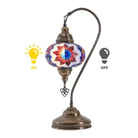 Mozaist Turkish Mosaic Lamp with Bulb – Moroccan Gooseneck Table Light (Mix Star)