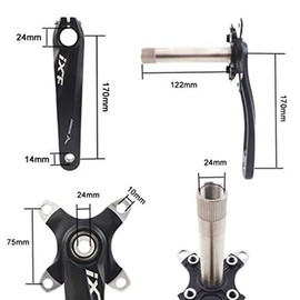MUXSAM Bicycle Crank Arm Set Road Mountain Bike Crankset With Botton Bracket Bolts 170mm Crank Arm Black (Black)