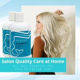 Mermaid Extension Hair Care Shampoo & Conditioner Combo | Oil-Free Gentle Moisturizing Salon Grade Hydrating | Plant-Based Sulfate & Paraben-Free Color-Safe Vegan Formula | (16 oz)