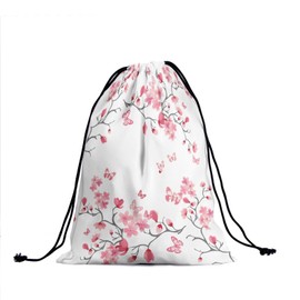 Pink Cherry Blossom Grip Bag - Japanese Flower Gymnastics Grip Bags for Gymnasts Floral Sakura Plum Blossom Drawstring Bag Blooming Gym Pouch Bag Athlete String Bag
