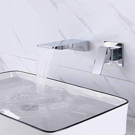 IIUUAYUVI Brush Gold Wall Mounted Basin Faucet Single Handle Bathroom Mixer Tap Hot Cold Sink Faucet Square Waterfall Basin Faucet Brass(Chrome)