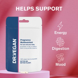 DR.VEGAN Pregnancy Multinutrient | Plant-based Supplement | 27 Essential Nutrients | Folic Acid 400ug | 60 capsules | 2-A-Day | Choline 20mg | Beta-Carotene | Vitamin D3 25ug | Lutein 3mg | B Vitamins