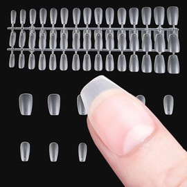 LUYING Nail Tips, Ultra Thin, 300 Pieces, Short, Clear, Sanding, Natural Fit, False Nails (Short Trapezoid S, 300pcs)