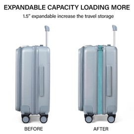 MILADA Expandable Carry On Luggage 22x14x9 Airline Approved With Wheels Top Opening 20 inch Carry On Bag Hard Case Luggage TSA Approved Carry On Suitcase Rolling Luggage for Weekender, Grey