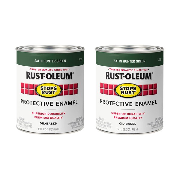 Rust-Oleum 7732502-2PK Stops Rust Brush On Paint, Quart, Satin Hunter