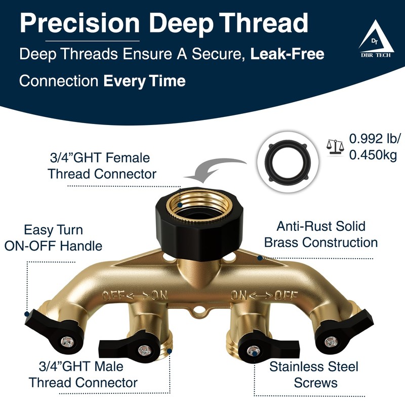 DBR Tech® Garden Hose Splitter 4 Way | Heavy Duty