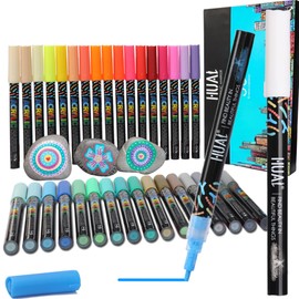 HUAL 24 Acrylic Paint Pens – Waterproof Valve-Controlled Markers, 1mm Fine Tip, Eco-Friendly Non-Toxic Ink, Gift Box for Rock, Wood, Canvas, Glass, DIY Art & Crafts, Safe for Kids
