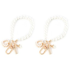2 pack Women's Imitation Pearl Chain Key Chain Love Heart Women's Keyrings and Keychains Chain Length 10cm Used as Car Key Chain Belt House Key Gold (Peach heart)
