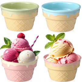 ONEUSTAR 4 Pcs Ice Cream Bowls Ceramic Ice Cream Cups Dessert Server, 9 oz