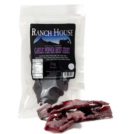 Ranch House Beef Jerky - Whole-Muscle Montana Beef Jerky Strips, High Protein Snack, Made in USA, 3.3 OZ (3.3 Ounce, Garlic Pepper)